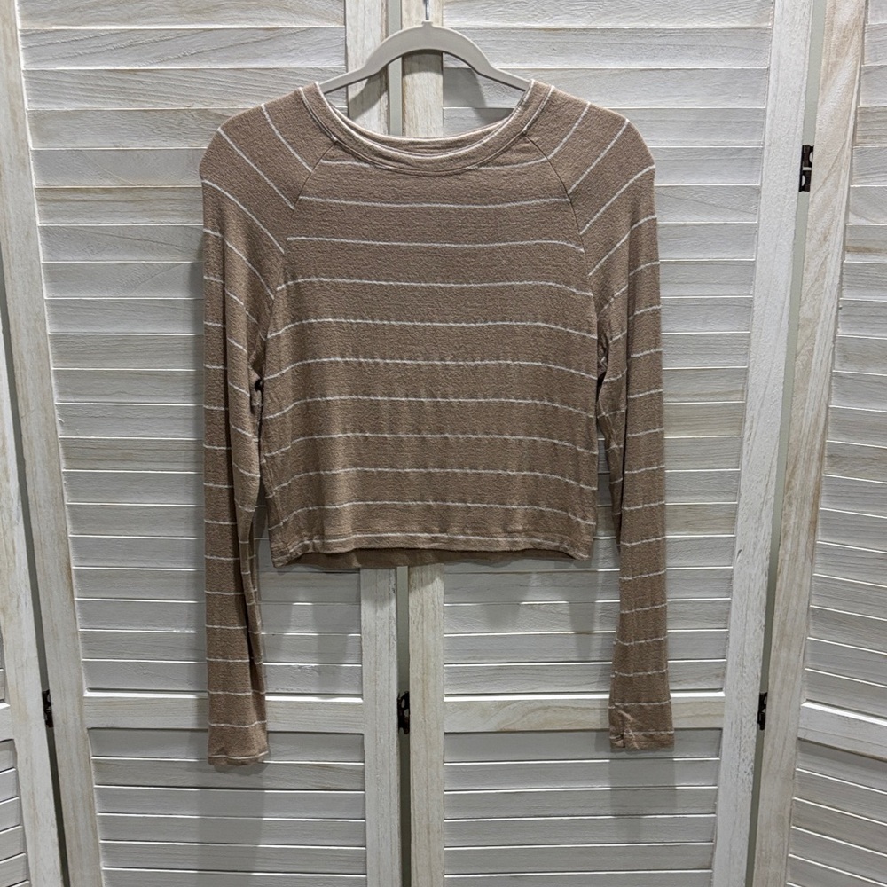 Francesca's Collections Brown Striped Long Sleeve Top